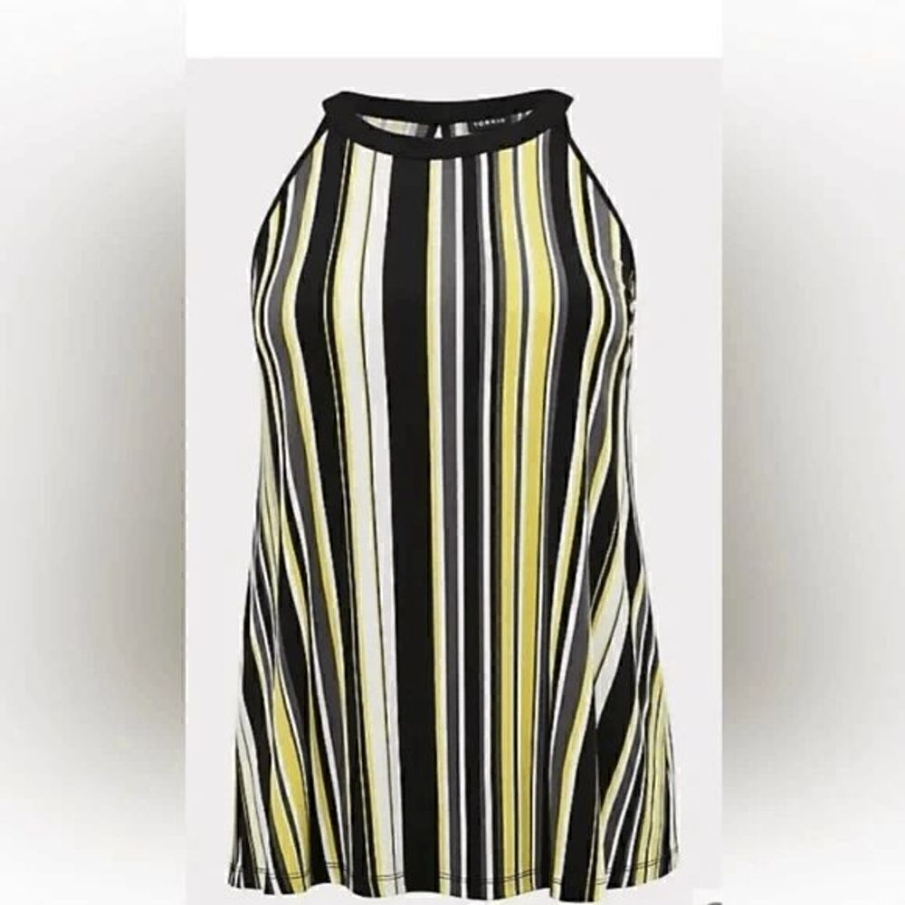 Torrid Black Yellow Studio Knit Multi Stripe High Neck Tank, Large/12